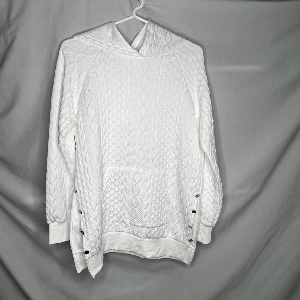 Exclusive Love Women's White Quilted Long Sleeve Hoodie Sweatshirt S
